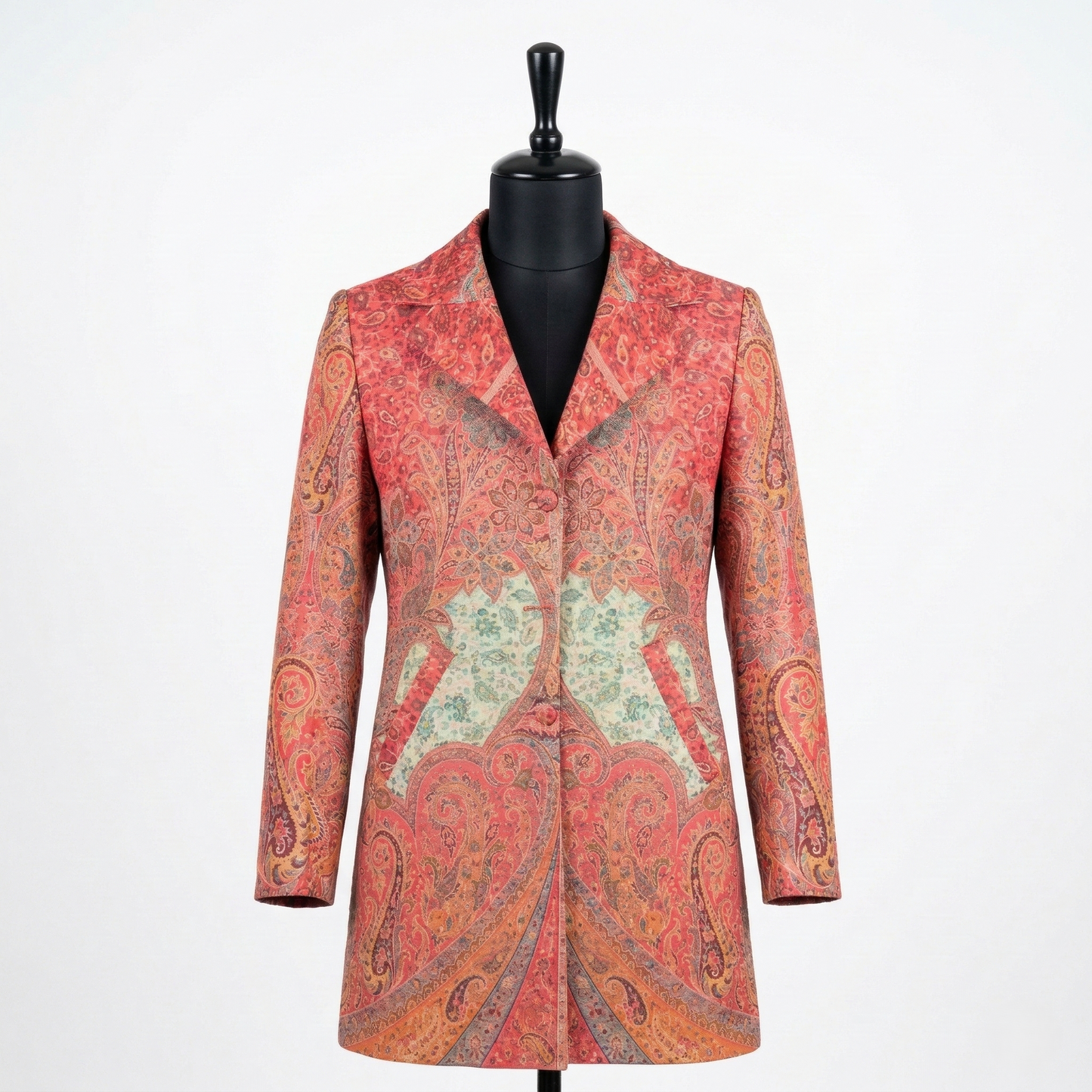Elegance Redefined Pink Paisley Brocade Long Coat