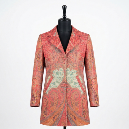Elegance Redefined Pink Paisley Brocade Long Coat