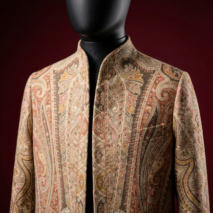 Ornate Paisley Heritage Stand Collar Long Coat