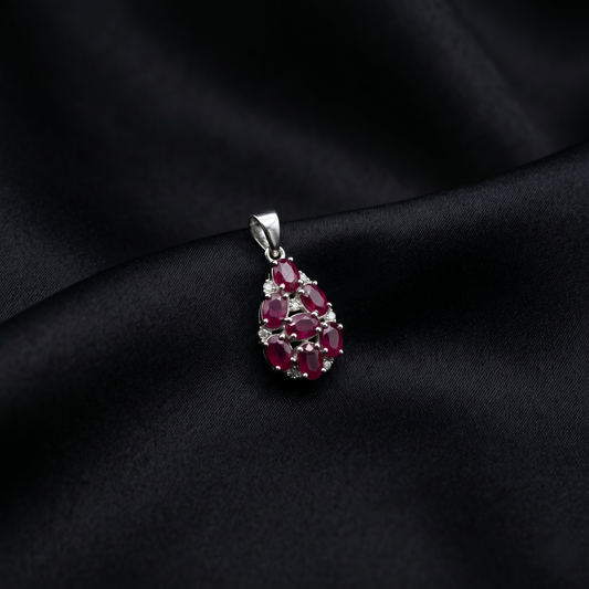 Royal Crimson Teardrop Silver Pendant