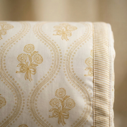 Golden Floral Lattice Cotton Block Quilt