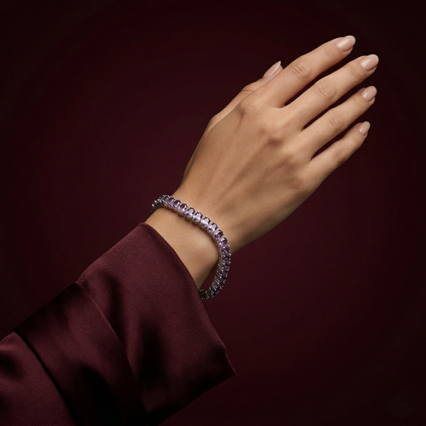 Radiant Amethyst Silver Tennis Bracelet Bloom