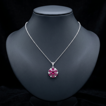 Exquisite Floral Ruby Silver Pendant Set