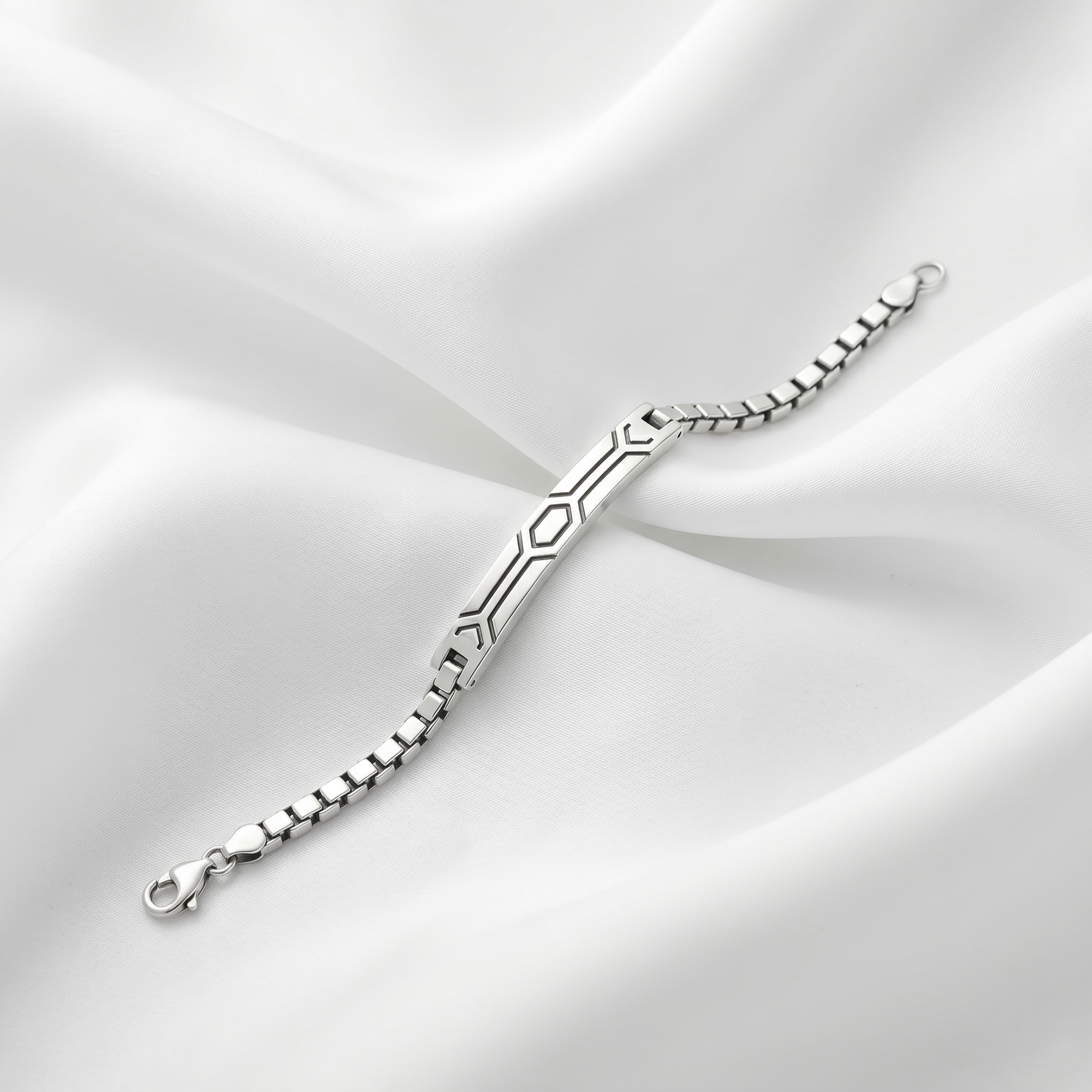 Geometric Silver Venetian Box ID Bracelet