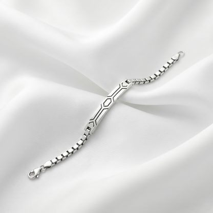 Geometric Silver Venetian Box ID Bracelet