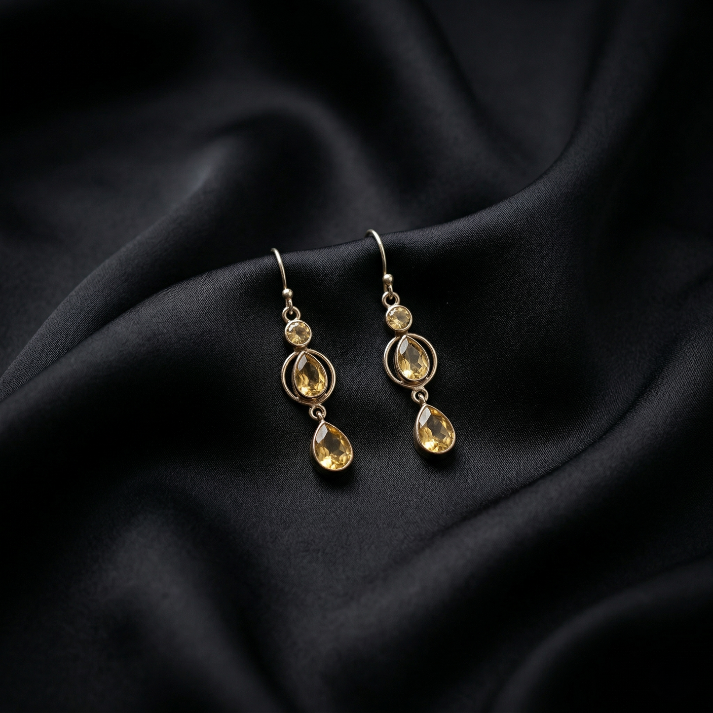 Gilded Citrine Silver Drop Earrings