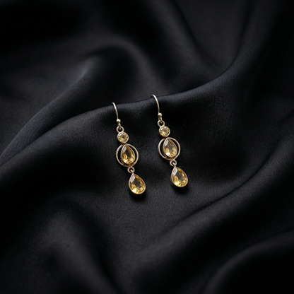 Gilded Citrine Silver Drop Earrings