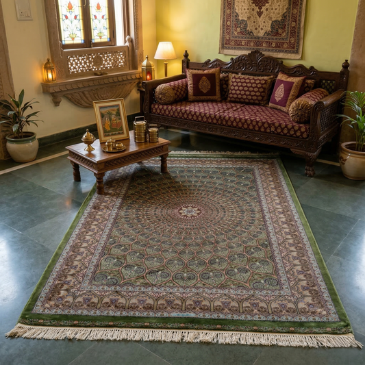 Royal Emerald Hand Tufted Persian Motif Rug