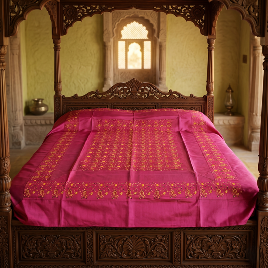 Royal Maroon Silk Buta Embroidered Bedcover
