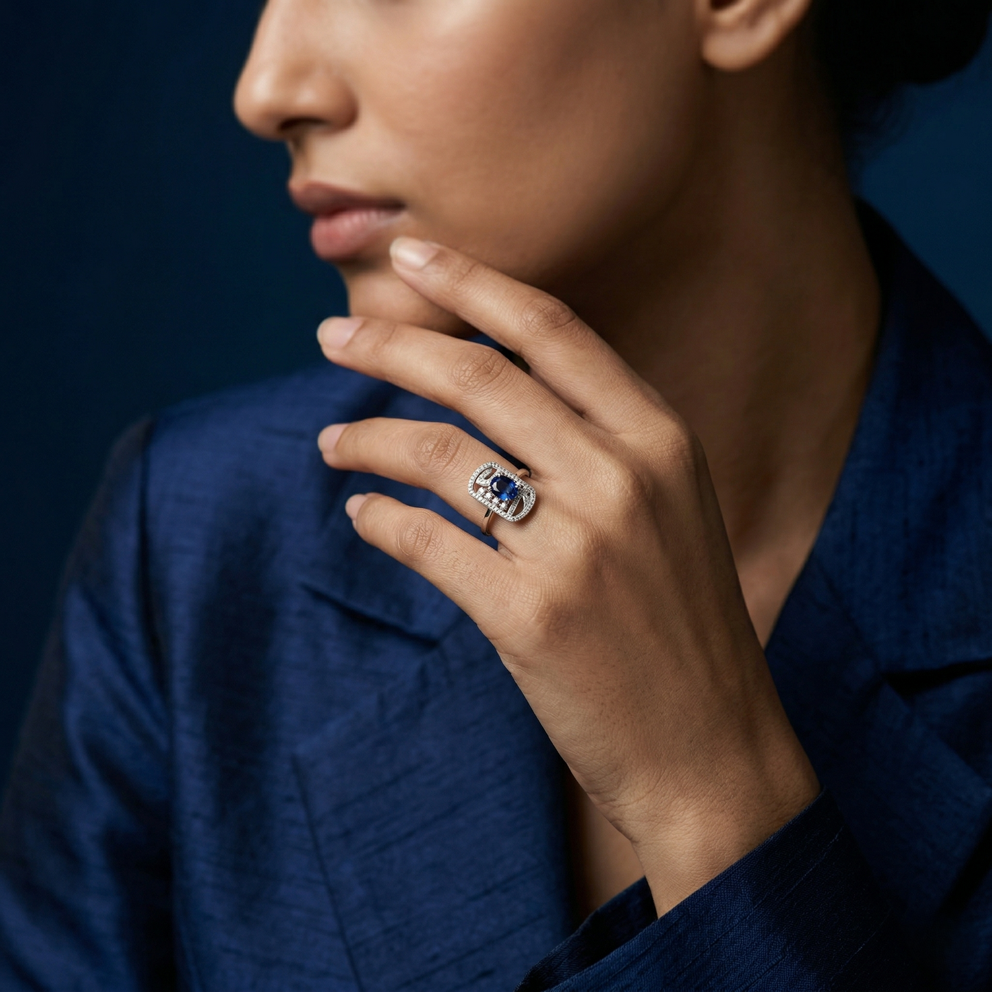 Oval Sapphire Filigree Sterling Silver Ring