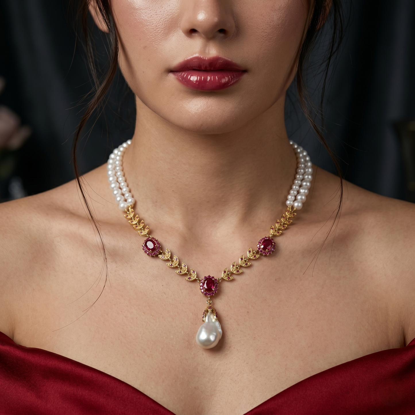 Regal Ruby & Pearl Silver Statement