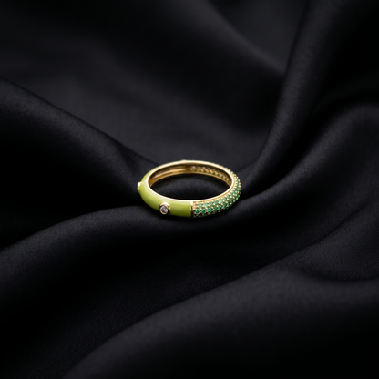 Elaichi Green Enamel Gold Ring
