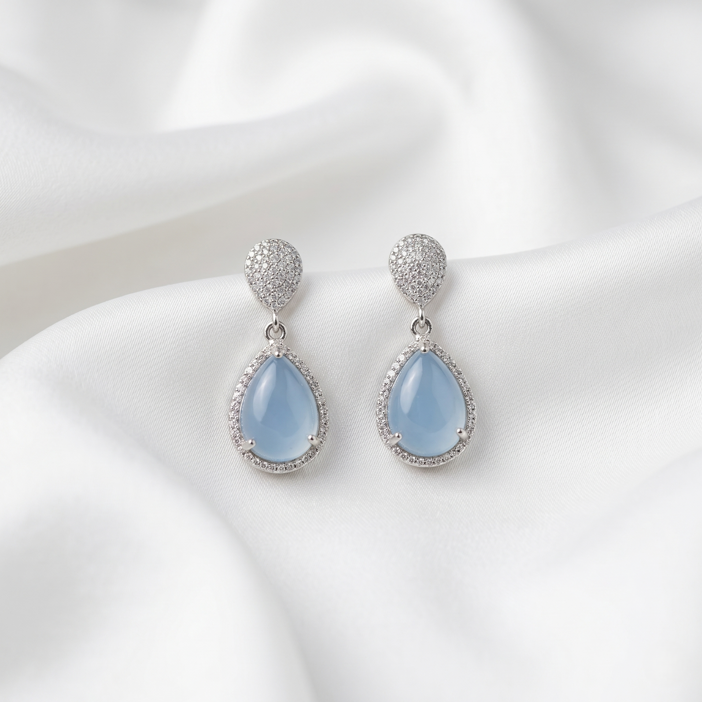 Serene Aqua Chalcedony Silver Drop Earrings