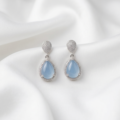 Serene Aqua Chalcedony Silver Drop Earrings