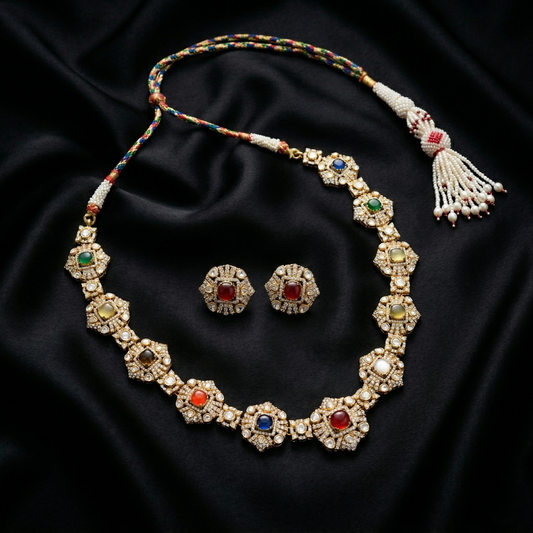 Navratna-Inspired 92.5 Sterling Silver Set