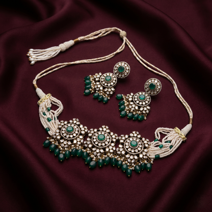 Vintage Silver Emerald Kundan Choker Set