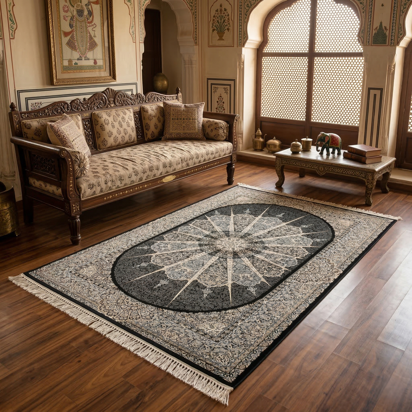 Majestic Midnight Medallion Hand Woven Area Rug