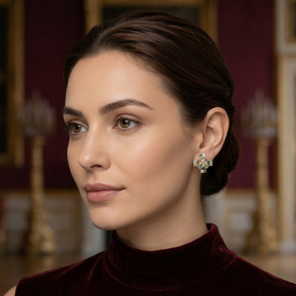 Regal Sterling Multi-Gemstone Diamond Floral Studs