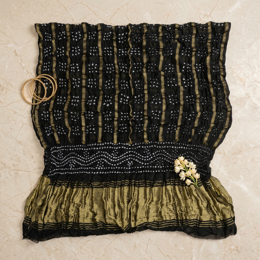 Black Bandhani Silk Dupatta With Zari