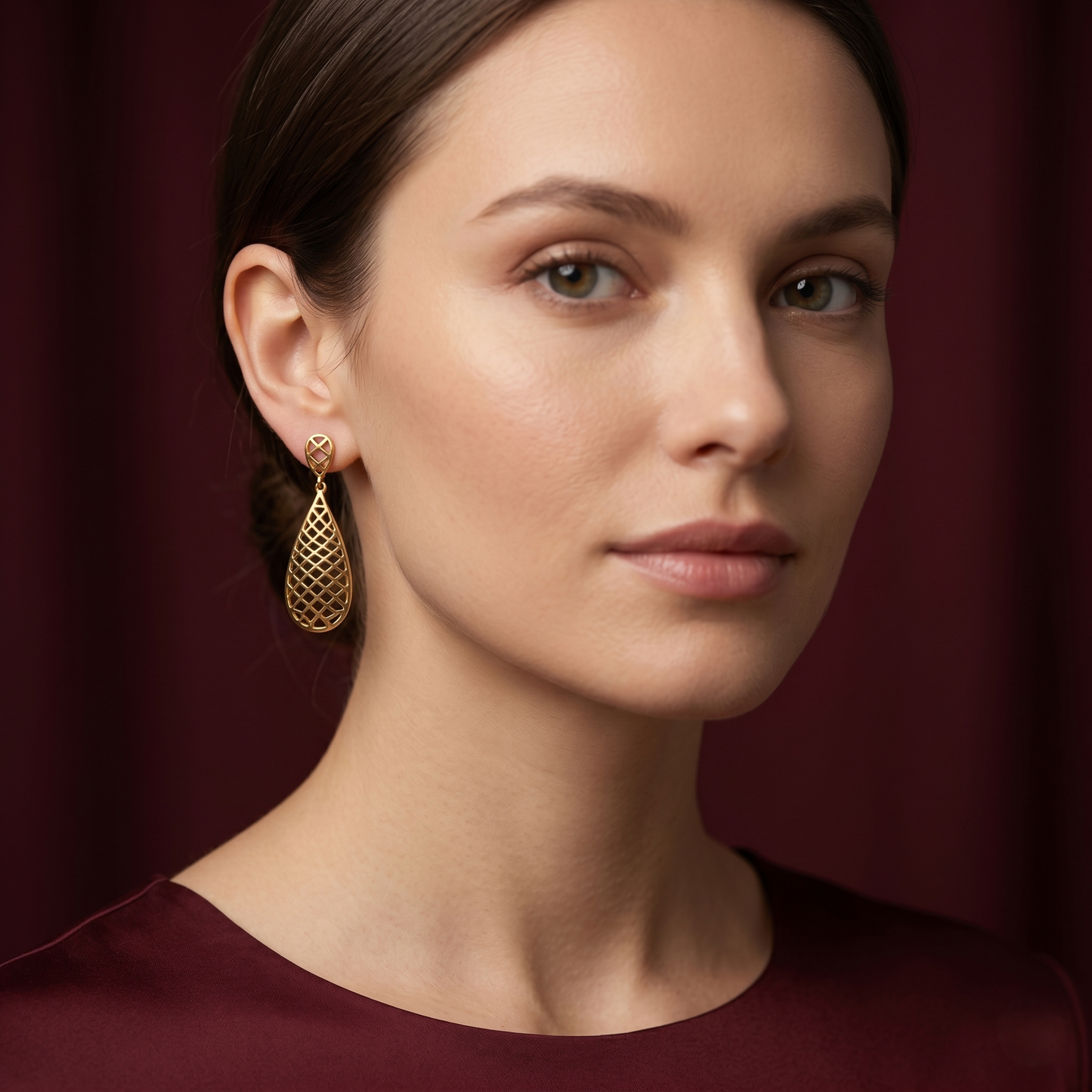 Lattice Teardrop Gold Plated Silver Earrings