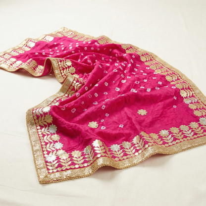 Rani Pink Bandhani Silk Gota Dupatta