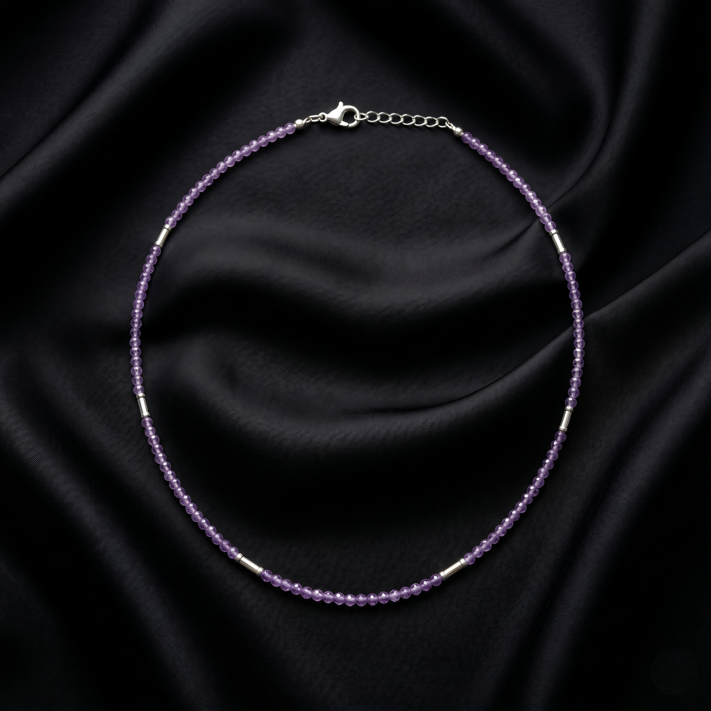 Elegant Amethyst and Silver Beaded Choker