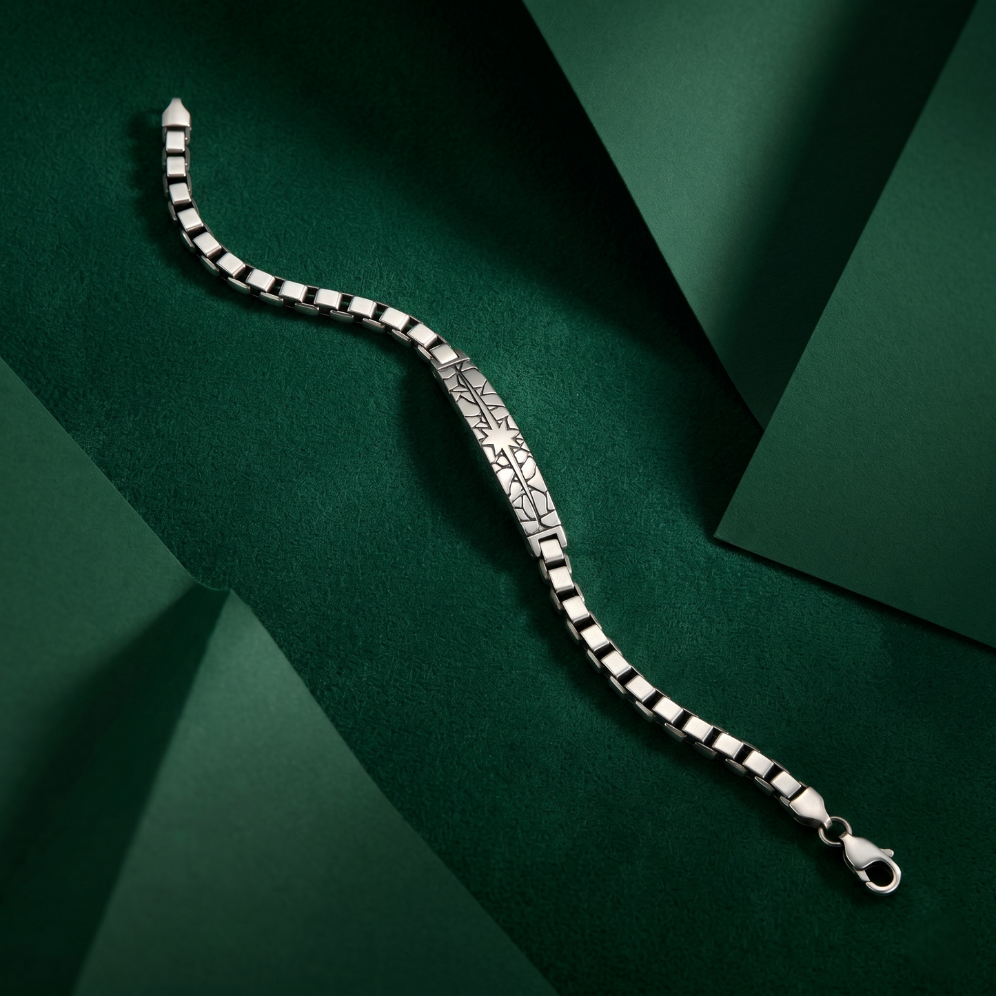 Celestial Mosaic Textured Silver Link Bracelet
