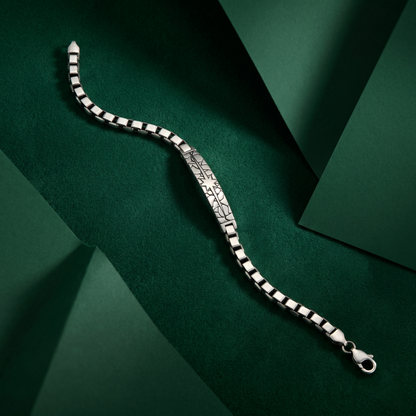 Celestial Mosaic Textured Silver Link Bracelet