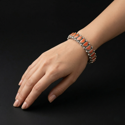 Oxidized Silver Half-Moon Coral Cuff