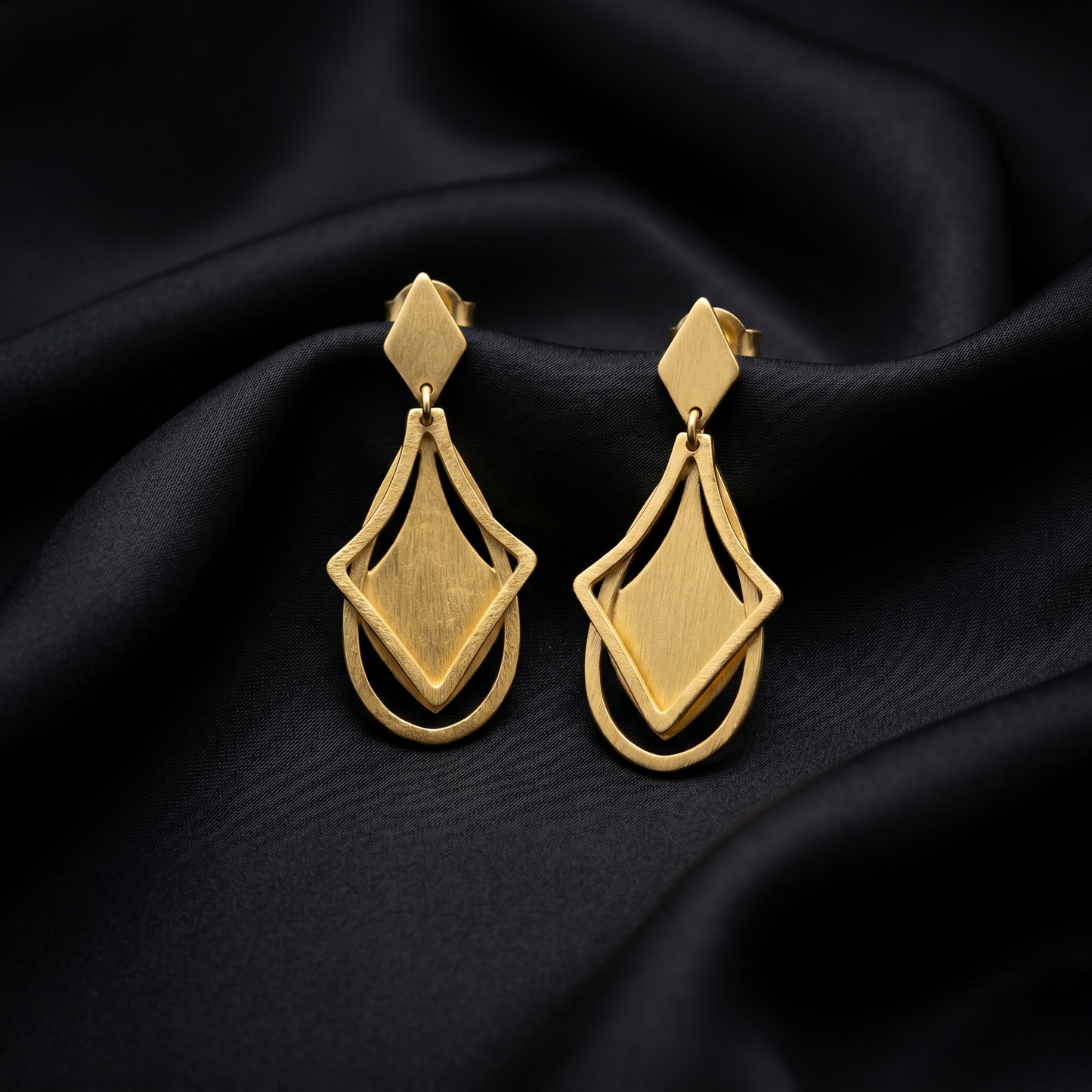 Geometric Matte Gold Plated Silver Earrings