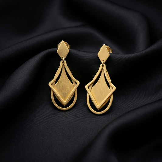 Geometric Matte Gold Plated Silver Earrings