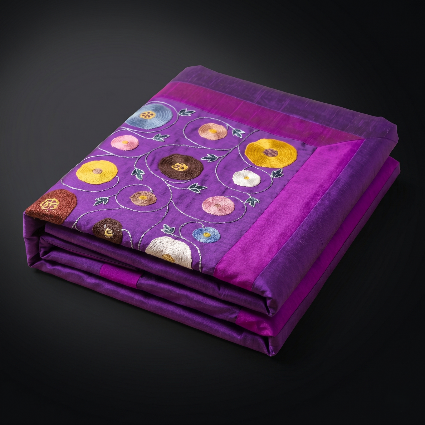 Royal Purple Silk Embroidered Floral Bedcover