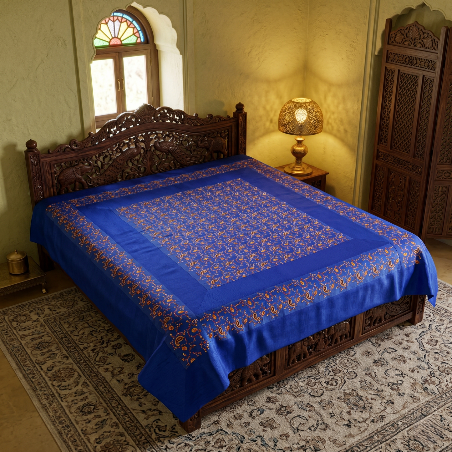 Royal Blue Silk Paisley Artisan Bedcover