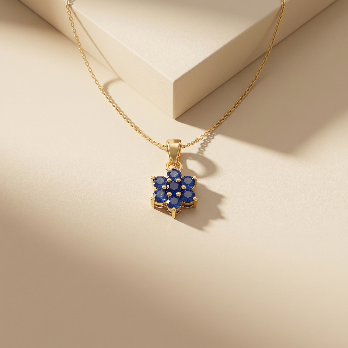 Elegant Silver Sapphire Floral Cluster Pendant