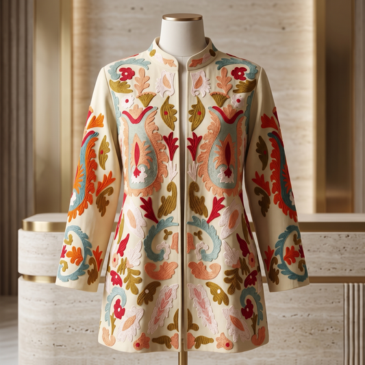 Crimson Heritage Hand-Embroidered Silk Artisan Jacket
