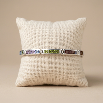 Elegant Silver Gemstone Multi Hue Tennis Bracelet