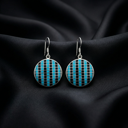 Midnight Mosaic Turquoise Silver Drop Earrings