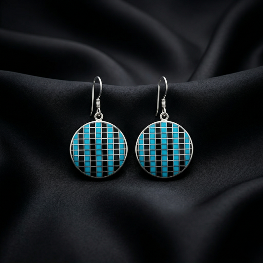 Midnight Mosaic Turquoise Silver Drop Earrings