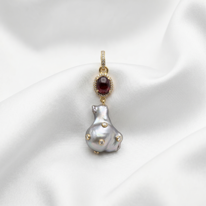 Elegant Ruby and Baroque Pearl Pendant