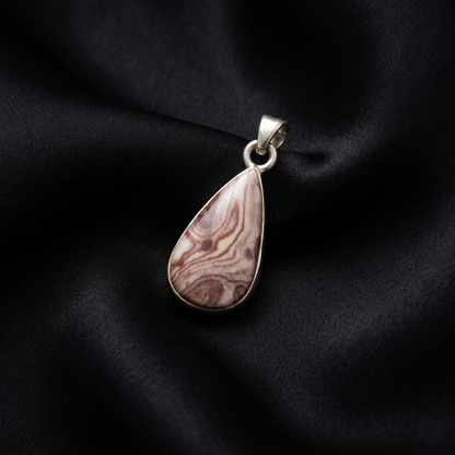 Natural Lace Agate Silver Teardrop Pendant