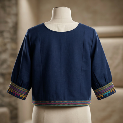 Indigo Heritage Hand-Embroidered Artisanal Crop Jacket