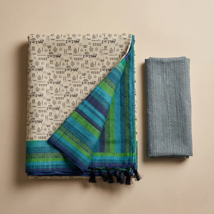 Contemporary Warli Print Tussar Silk Saree