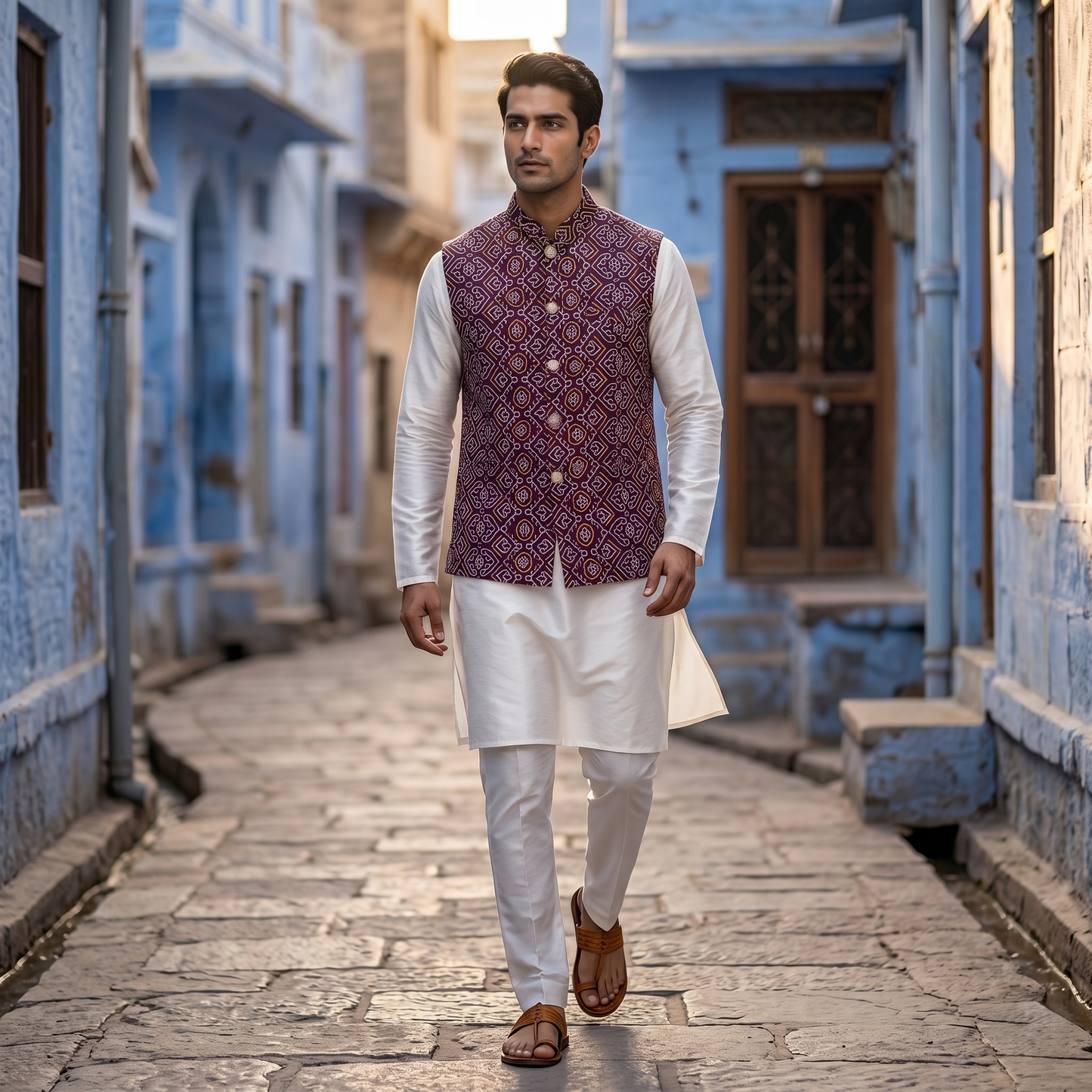 Royal Purple Bandhani Silk Heritage Waistcoat