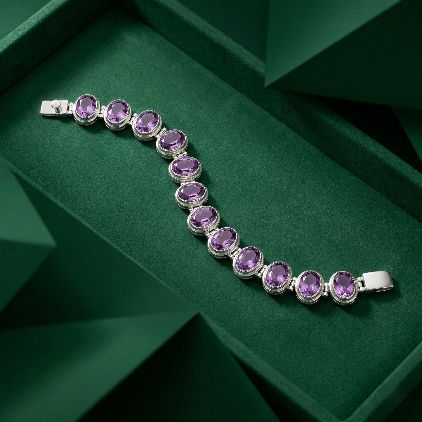 Elegance Unveiled Amethyst Silver Link Bracelet