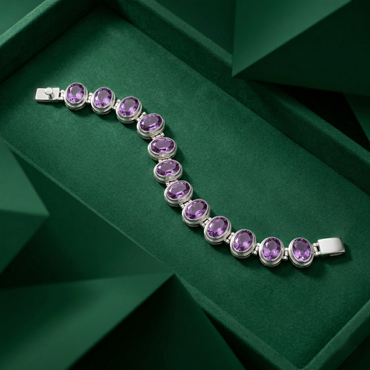 Elegance Unveiled Amethyst Silver Link Bracelet
