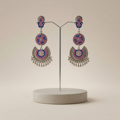 Regal Pastel Meenakari Silver Jhumka Earrings