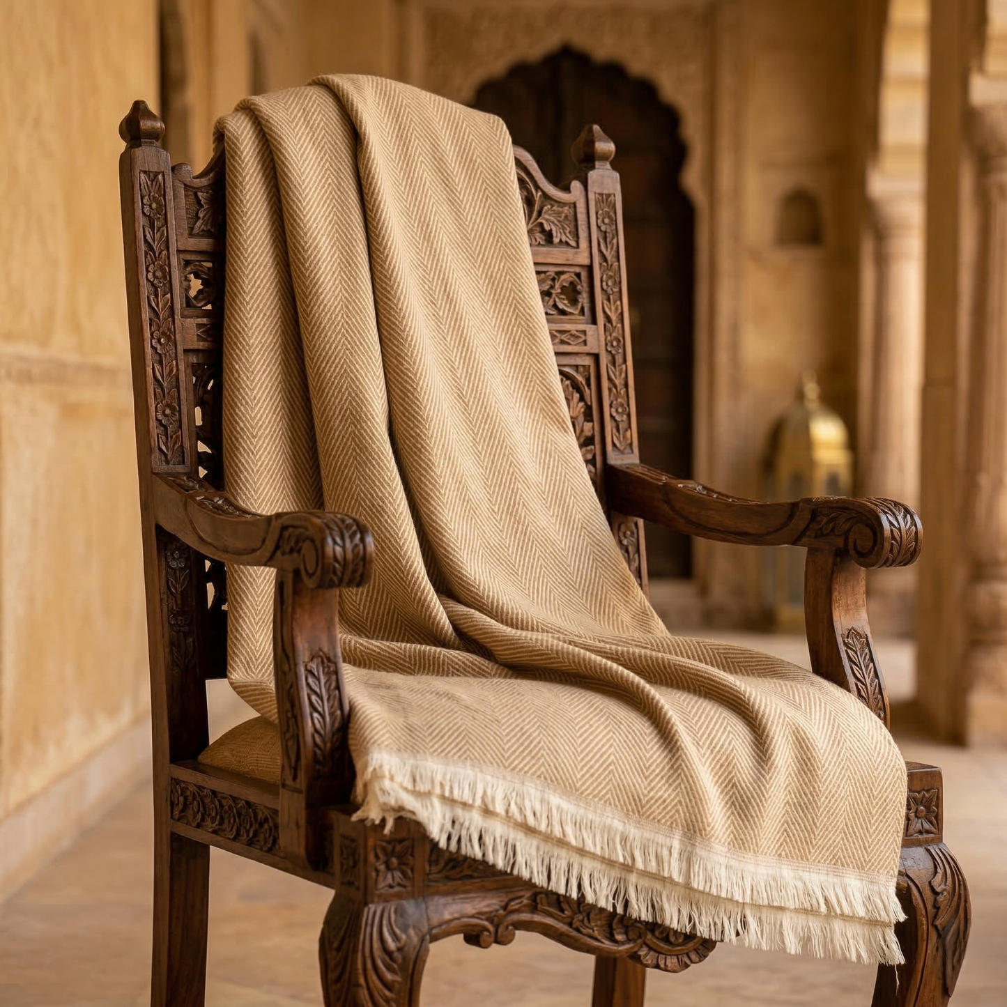 Elegant Sage Herringbone Hand Woven Blanket