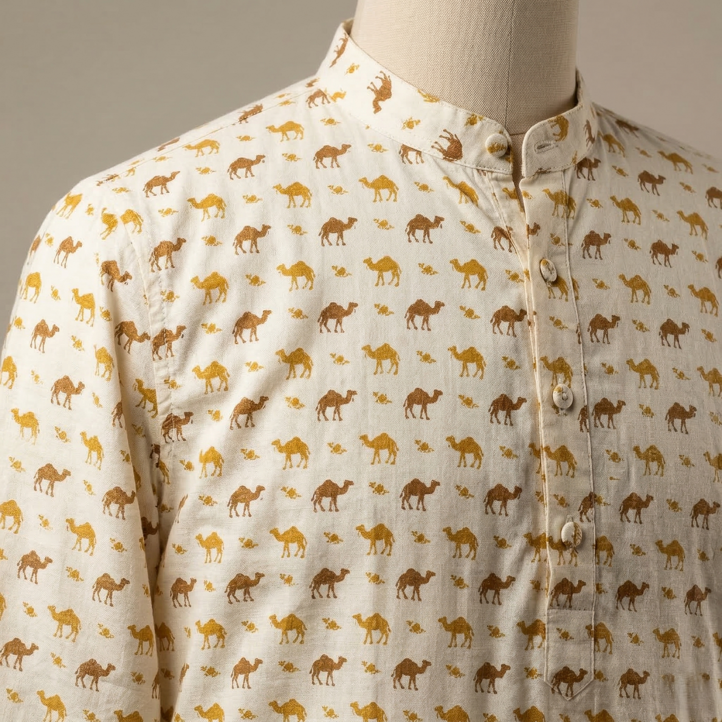 Hand Blocked Golden Camel Ivory Kurta