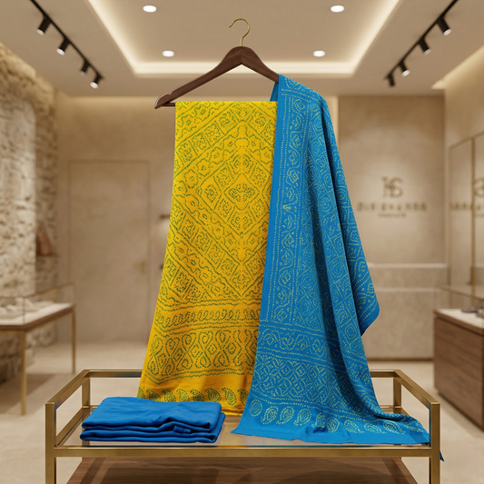 Radiant Azure & Gold Bandhani Ensemble