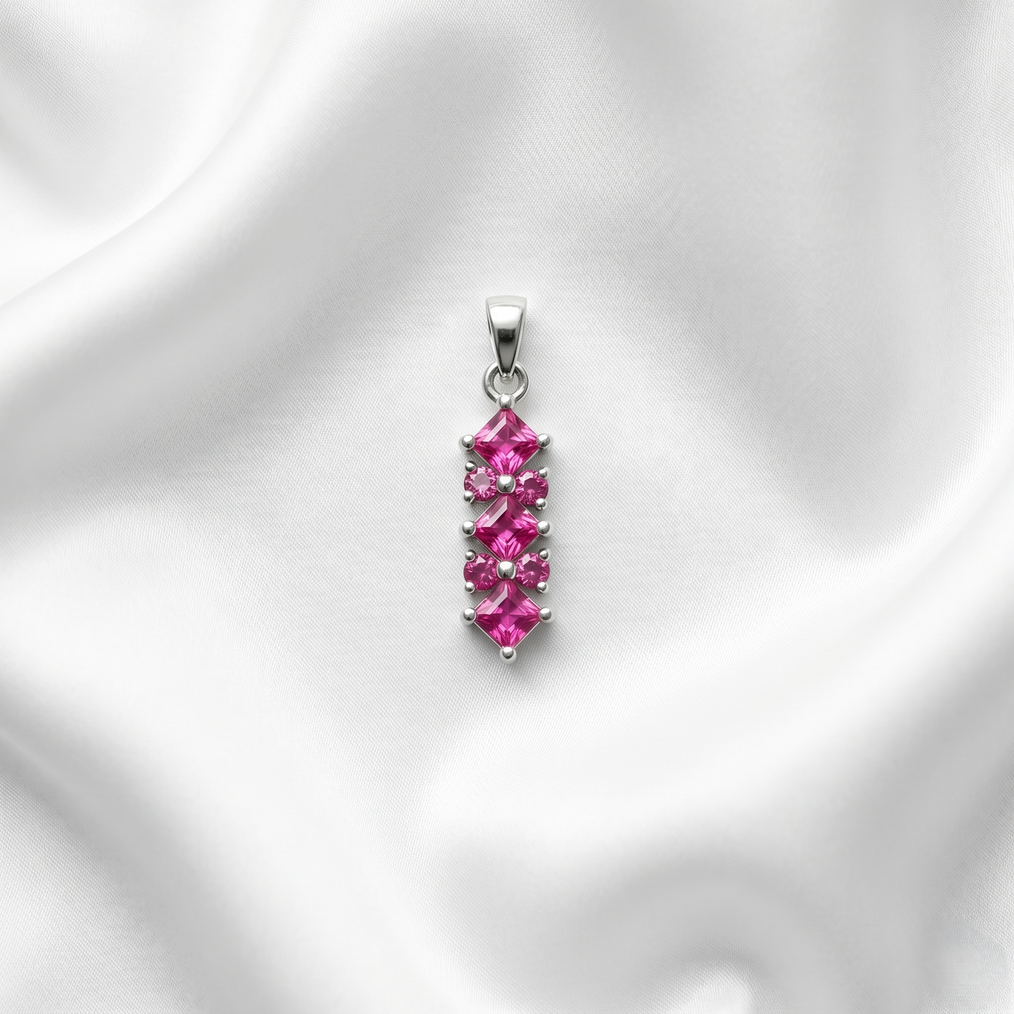 Elegant Silver Stacked Pink Gemstone Pendant
